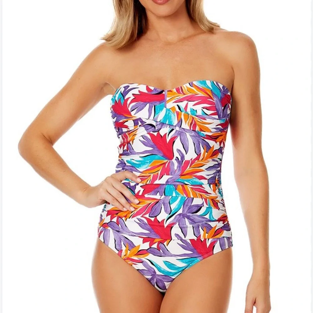 NWT Anne Cole Twist-front Tropical One Piece Swimsuit - Picture 1 of 7